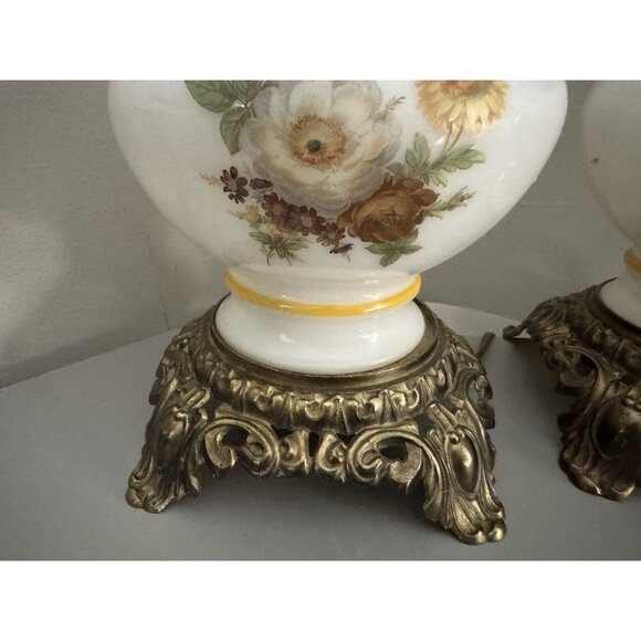 Pair- 60’s Vintage Gone With The Wind Glass Electric Hurricane Table Lamp Bases - Picture 5 of 8